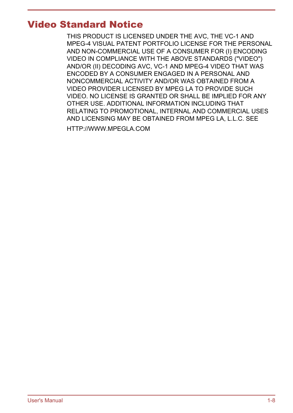 Video standard notice, Video standard notice -8 | Toshiba Satellite Pro R50-B User Manual | Page 11 / 128