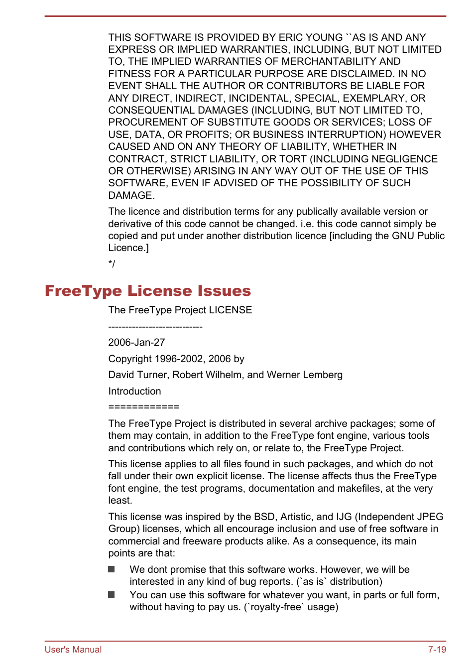 Freetype license issues, Freetype license issues -19 | Toshiba Satellite Pro R50-B User Manual | Page 122 / 128