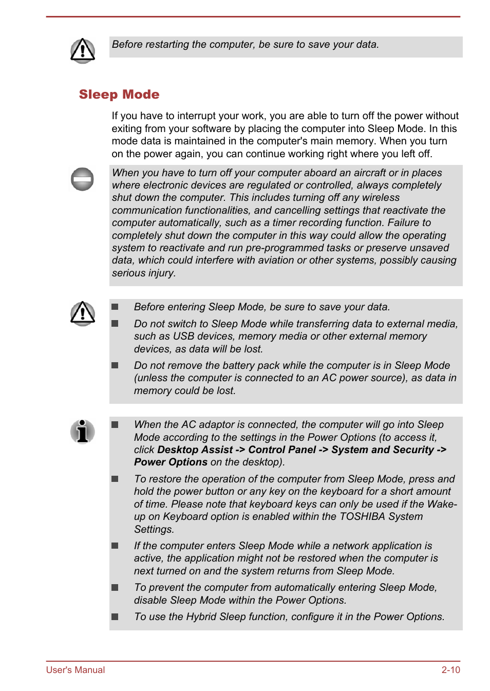 Sleep mode | Toshiba Satellite Pro R50-B User Manual | Page 27 / 128