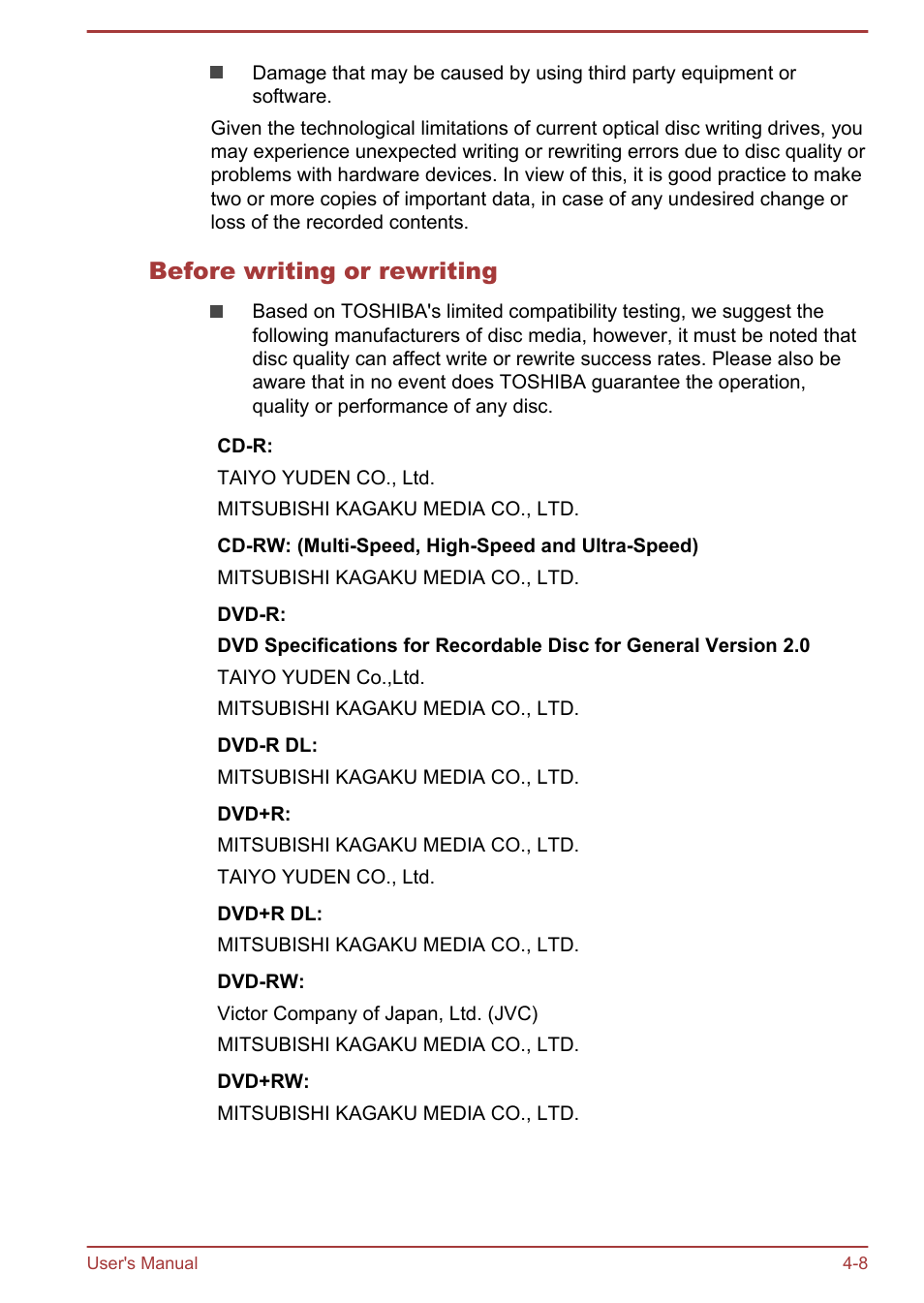 Before writing or rewriting | Toshiba Satellite Pro R50-B User Manual | Page 50 / 128