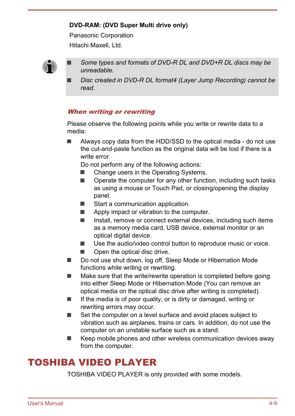 Toshiba video player, Toshiba video player -9 | Toshiba Satellite Pro R50-B User Manual | Page 51 / 128