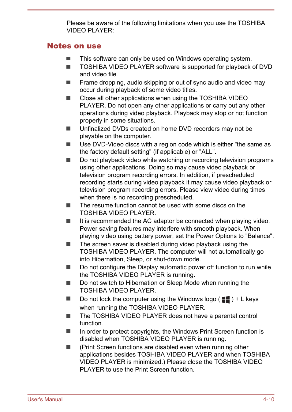 Notes on use | Toshiba Satellite Pro R50-B User Manual | Page 52 / 128