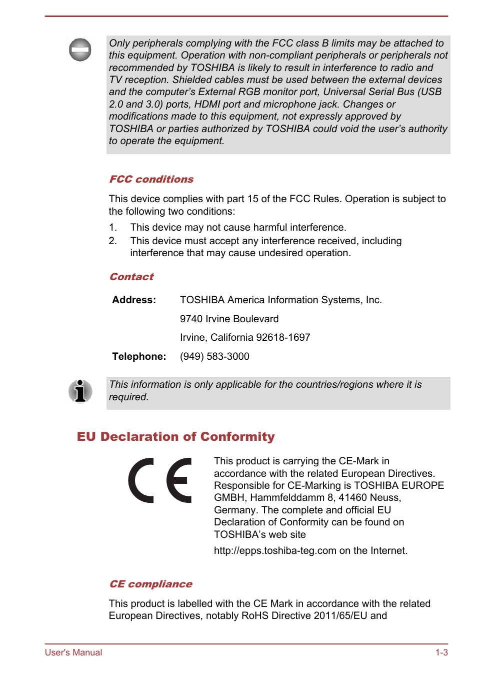 Eu declaration of conformity | Toshiba Satellite Pro R50-B User Manual | Page 6 / 128