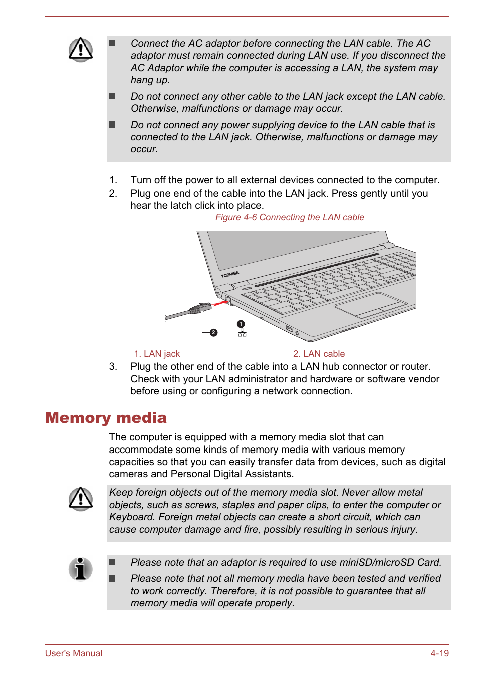 Memory media, Memory media -19 | Toshiba Satellite Pro R50-B User Manual | Page 61 / 128