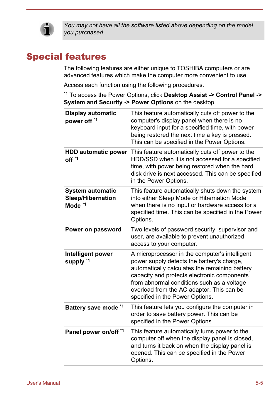 Special features, Special features -5 | Toshiba Satellite Pro R50-B User Manual | Page 76 / 128