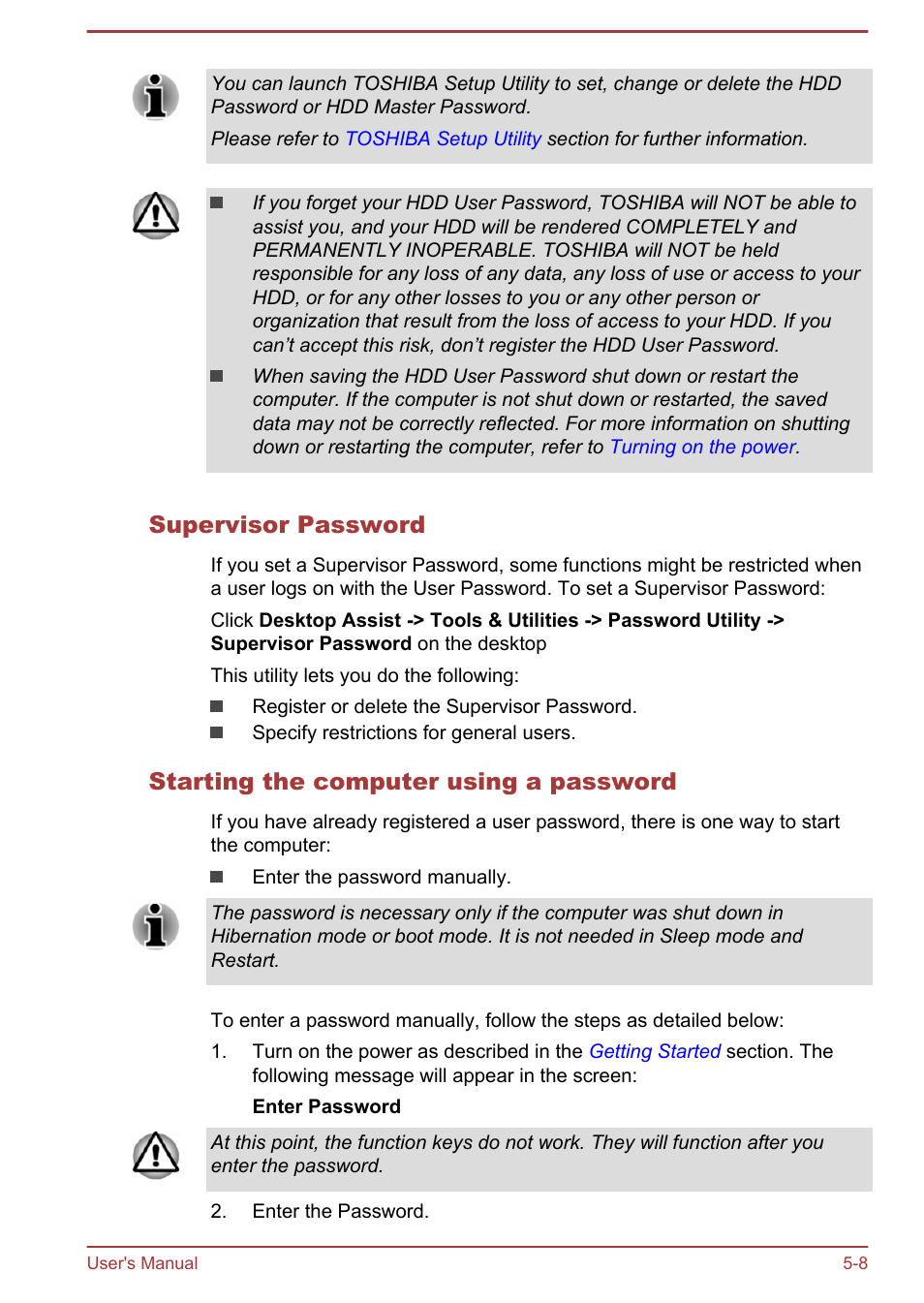 Supervisor password, Starting the computer using a password | Toshiba Satellite Pro R50-B User Manual | Page 79 / 128