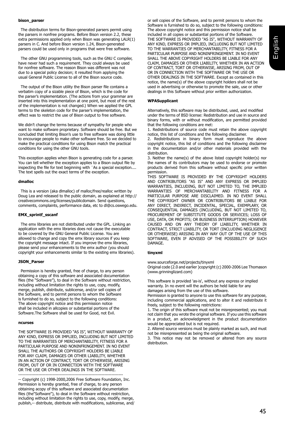 45 english | Toshiba BDX3300 User Manual | Page 45 / 45