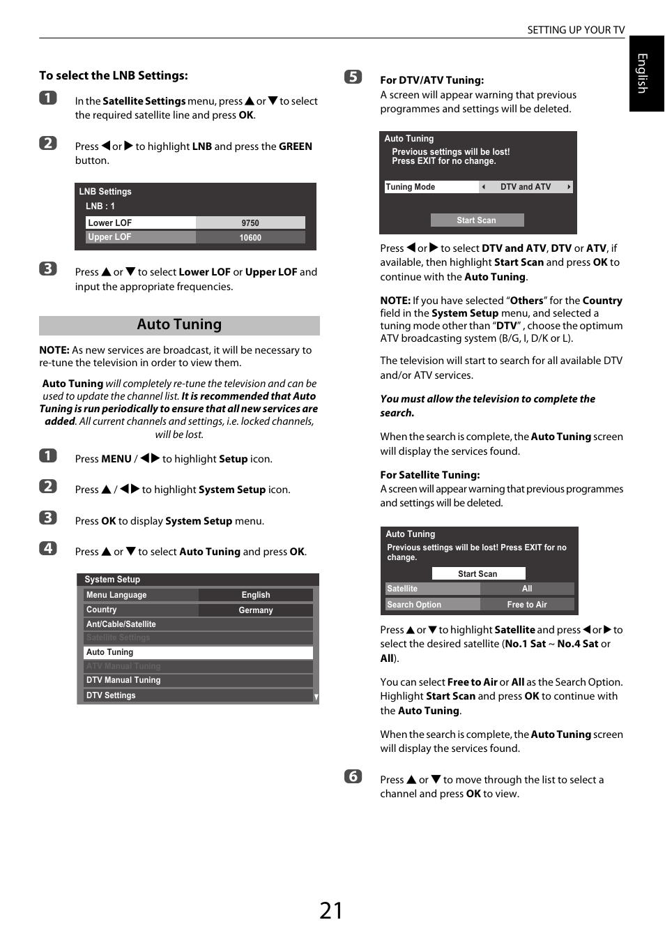 Auto tuning | Toshiba ZL2 User Manual | Page 21 / 108