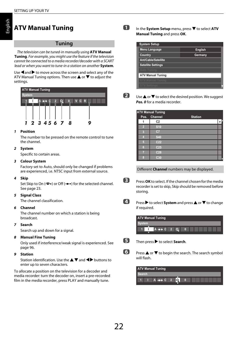 Atv manual tuning, Tuning, En glis h | Toshiba ZL2 User Manual | Page 22 / 108