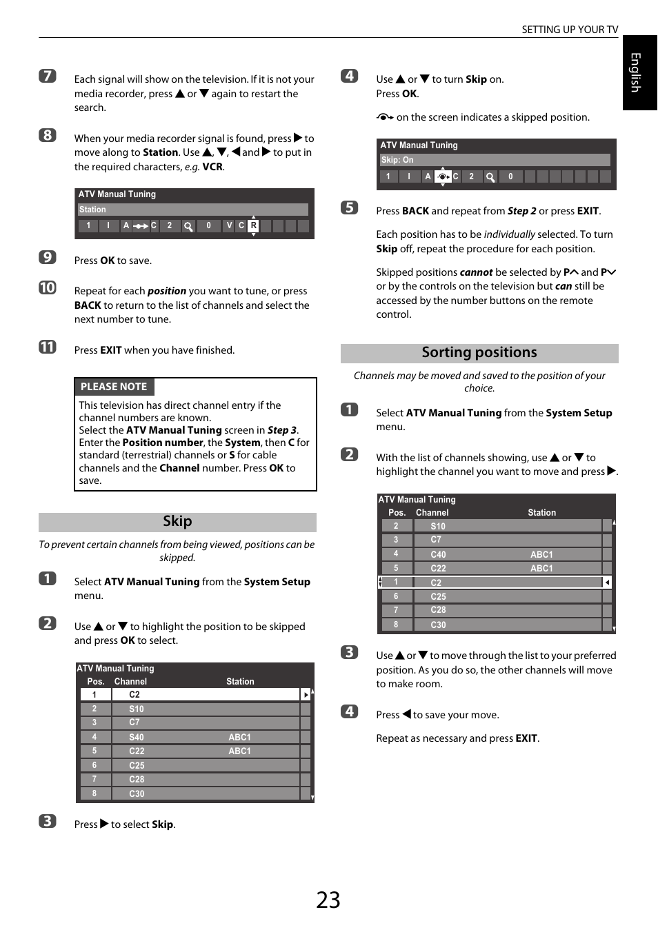 Skip, Sorting positions | Toshiba ZL2 User Manual | Page 23 / 108