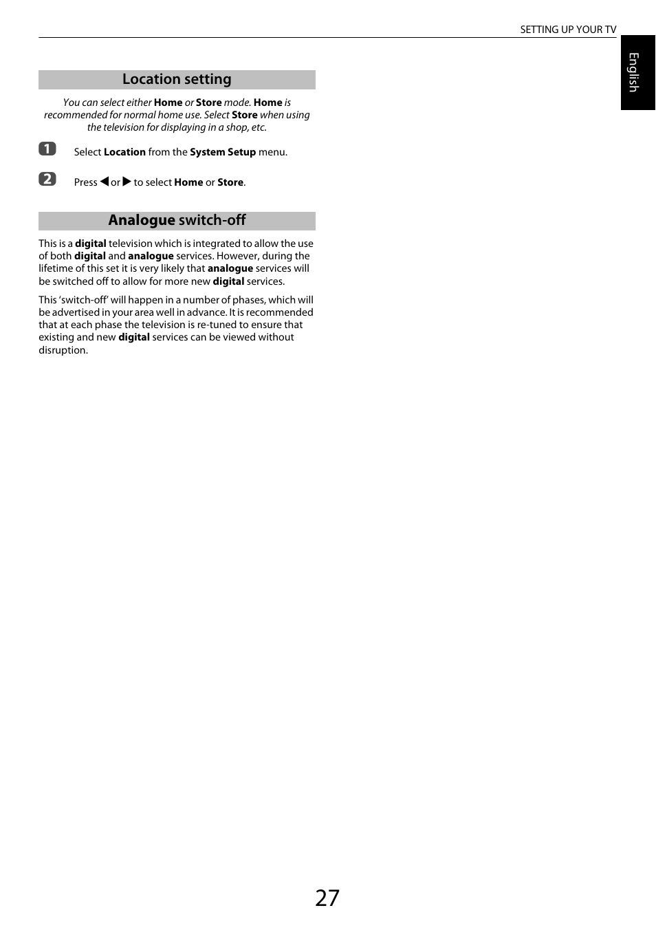 Location setting, Analogue switch-off, Analogue sw | Location setting analogue switch-off | Toshiba ZL2 User Manual | Page 27 / 108