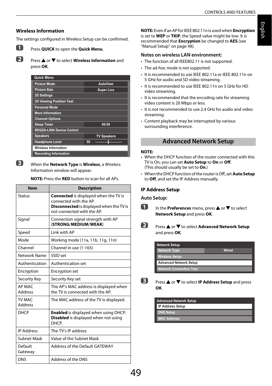 Advanced network setup, Engl ish | Toshiba ZL2 User Manual | Page 49 / 108