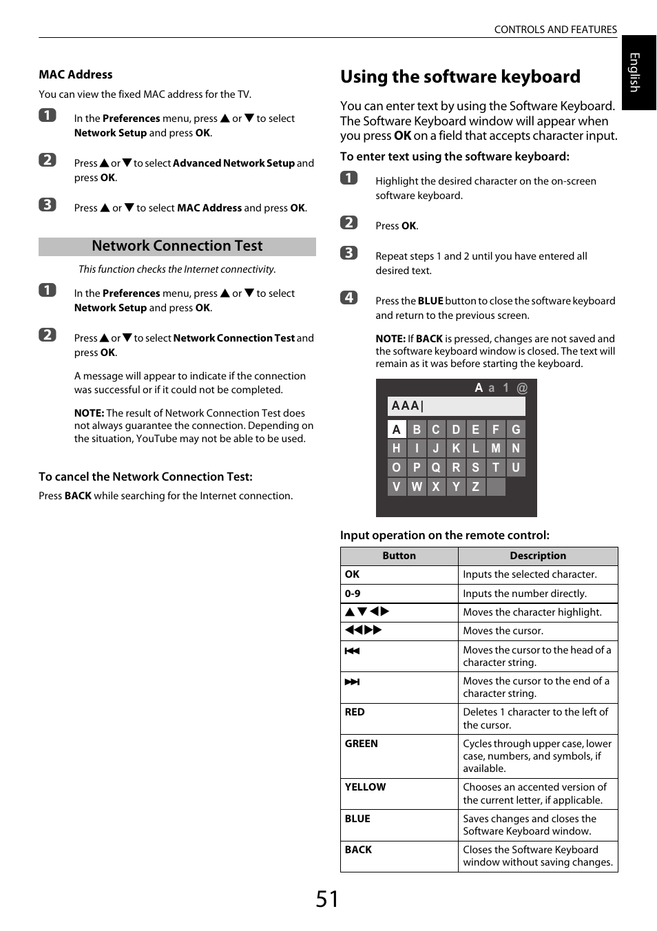 Network connection test, Using the software keyboard | Toshiba ZL2 User Manual | Page 51 / 108