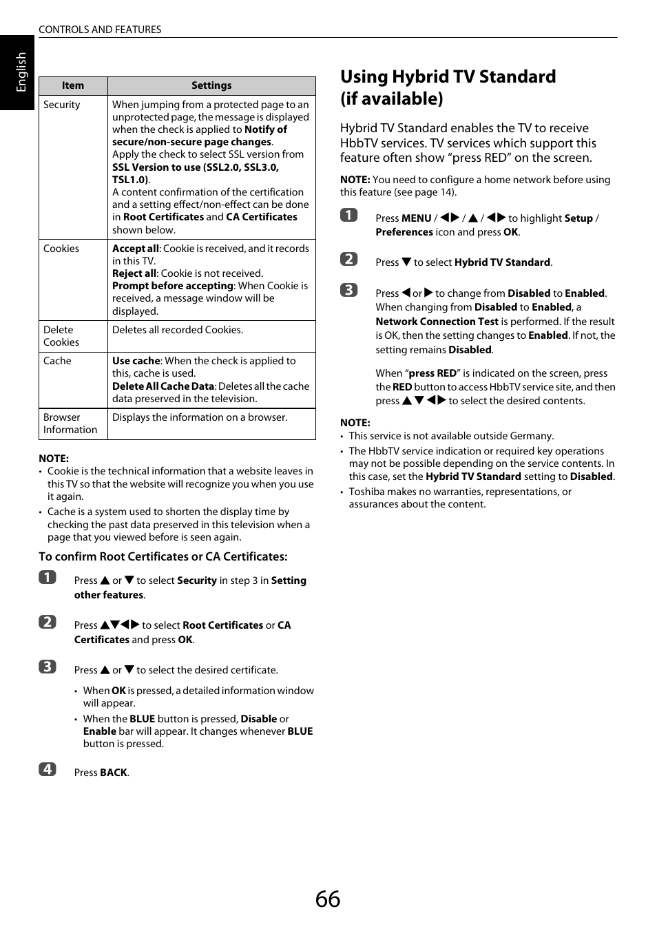 Using hybrid tv standard (if available) | Toshiba ZL2 User Manual | Page 66 / 108