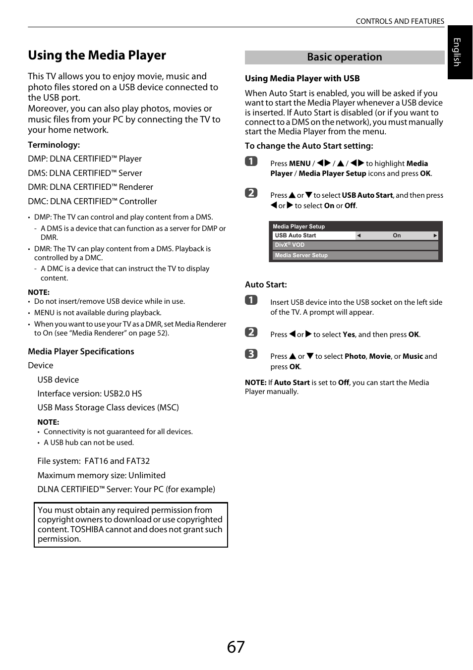 Using the media player, Basic operation | Toshiba ZL2 User Manual | Page 67 / 108