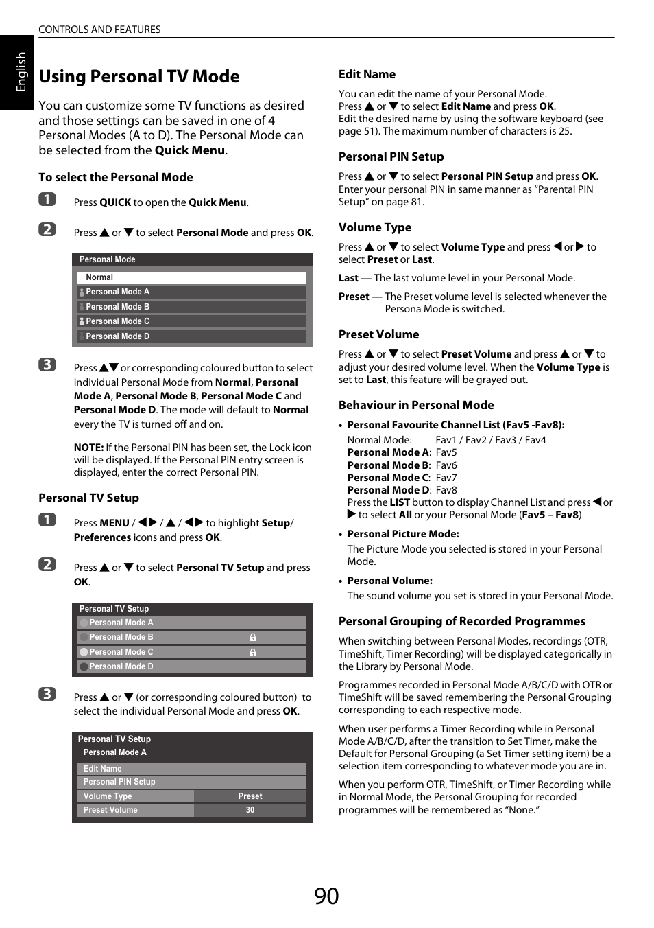 Using personal tv mode | Toshiba ZL2 User Manual | Page 90 / 108