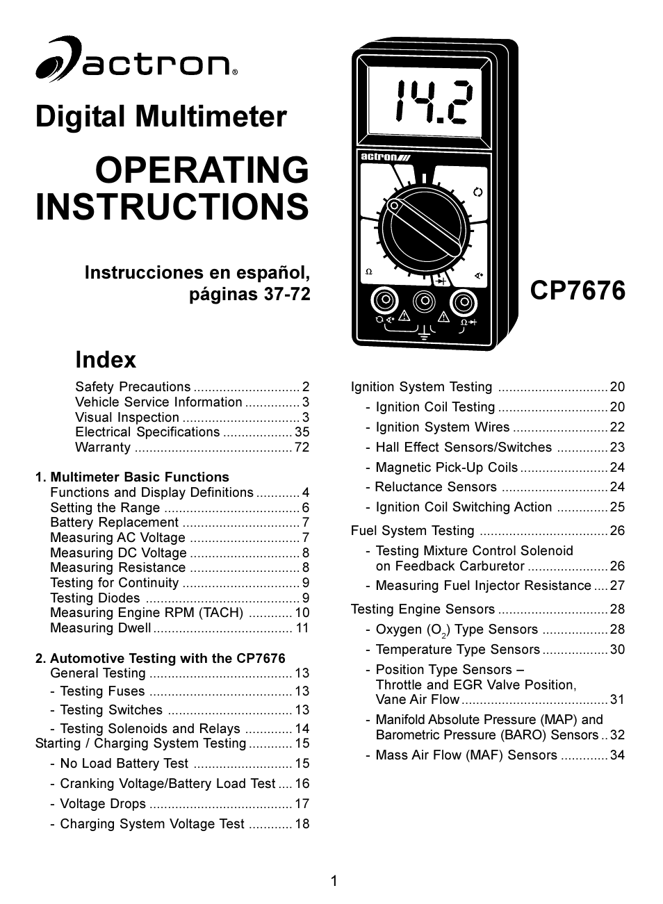 Actron Digital Multimeter CP7676 User Manual | 72 pages