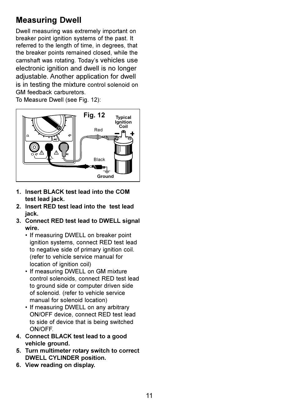 Measuring dwell, Fig. 12 | Actron Digital Multimeter CP7676 User Manual | Page 11 / 72