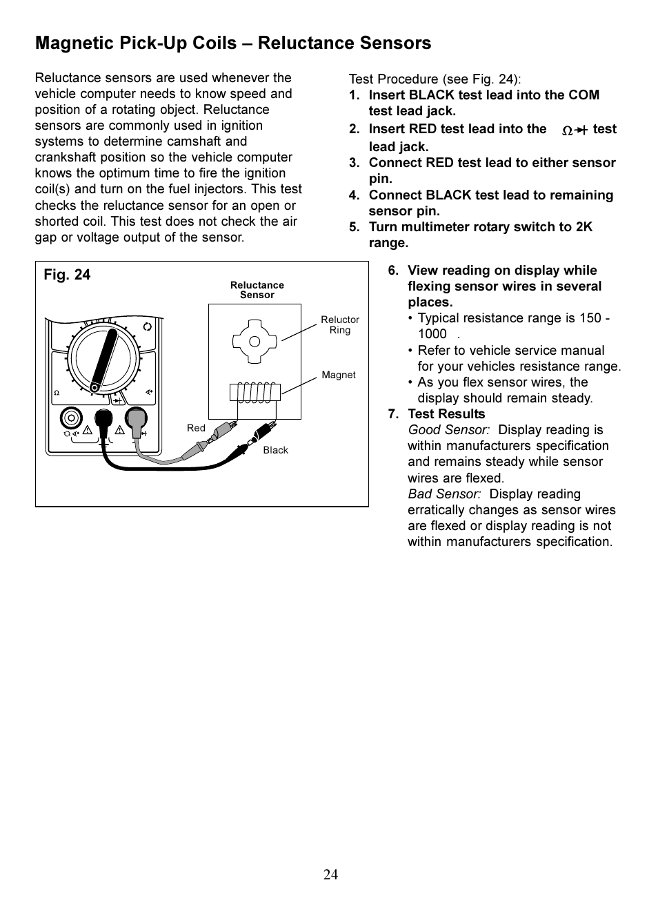 Magnetic pick-up coils  reluctance sensors, Fig. 24 | Actron Digital Multimeter CP7676 User Manual | Page 24 / 72