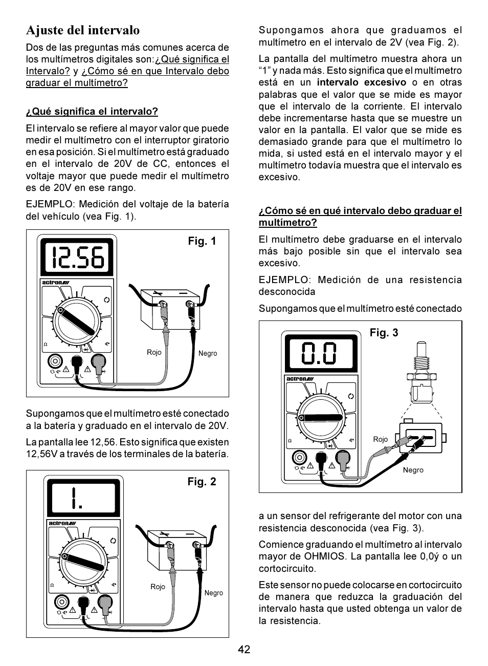 Ajuste del intervalo, Fig. 1, Fig. 2 | Fig. 3 | Actron Digital Multimeter CP7676 User Manual | Page 42 / 72