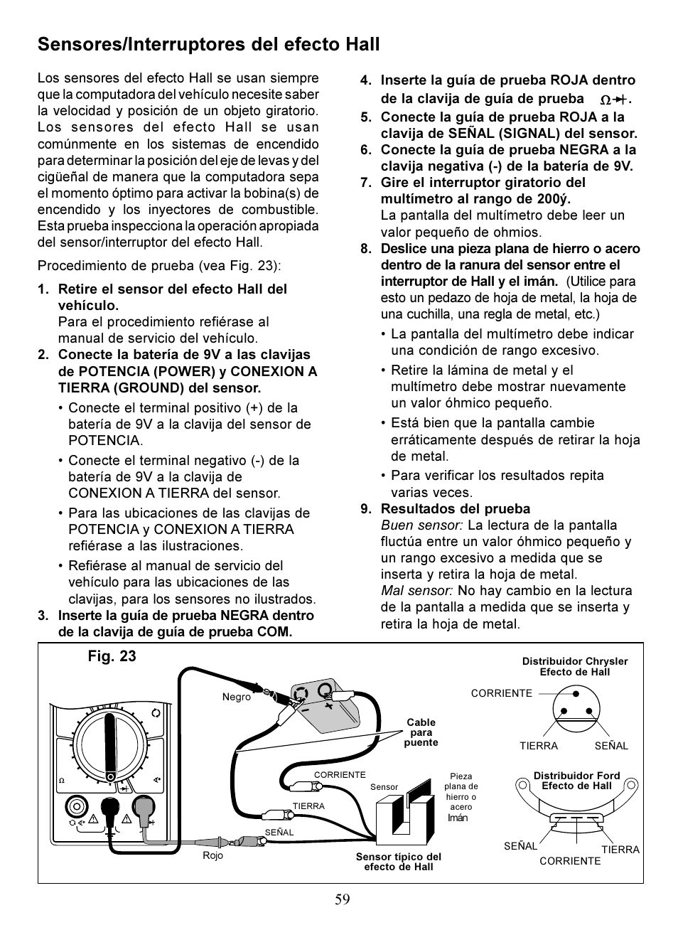 Sensores/interruptores del efecto hall, Fig. 23 | Actron Digital Multimeter CP7676 User Manual | Page 59 / 72