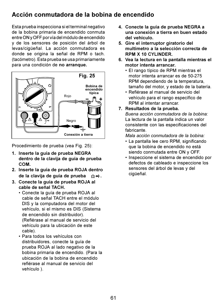 Acción conmutadora de la bobina de encendido, Fig. 25 | Actron Digital Multimeter CP7676 User Manual | Page 61 / 72