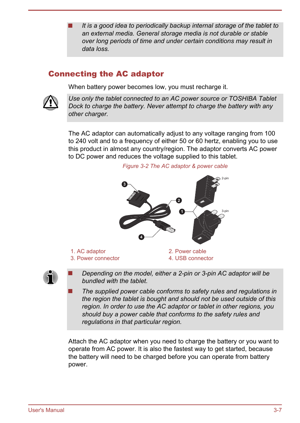 Connecting the ac adaptor | Toshiba AT270 User Manual | Page 20 / 85