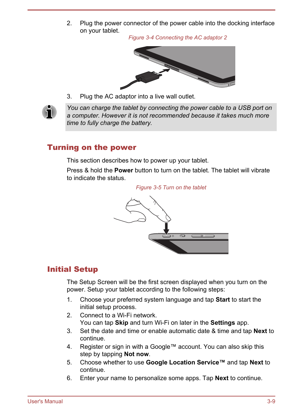 Turning on the power, Initial setup | Toshiba AT270 User Manual | Page 22 / 85
