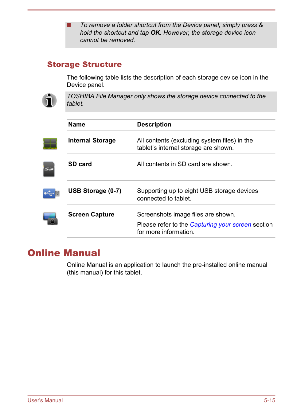 Storage structure, Online manual, Online manual -15 | Toshiba AT270 User Manual | Page 50 / 85