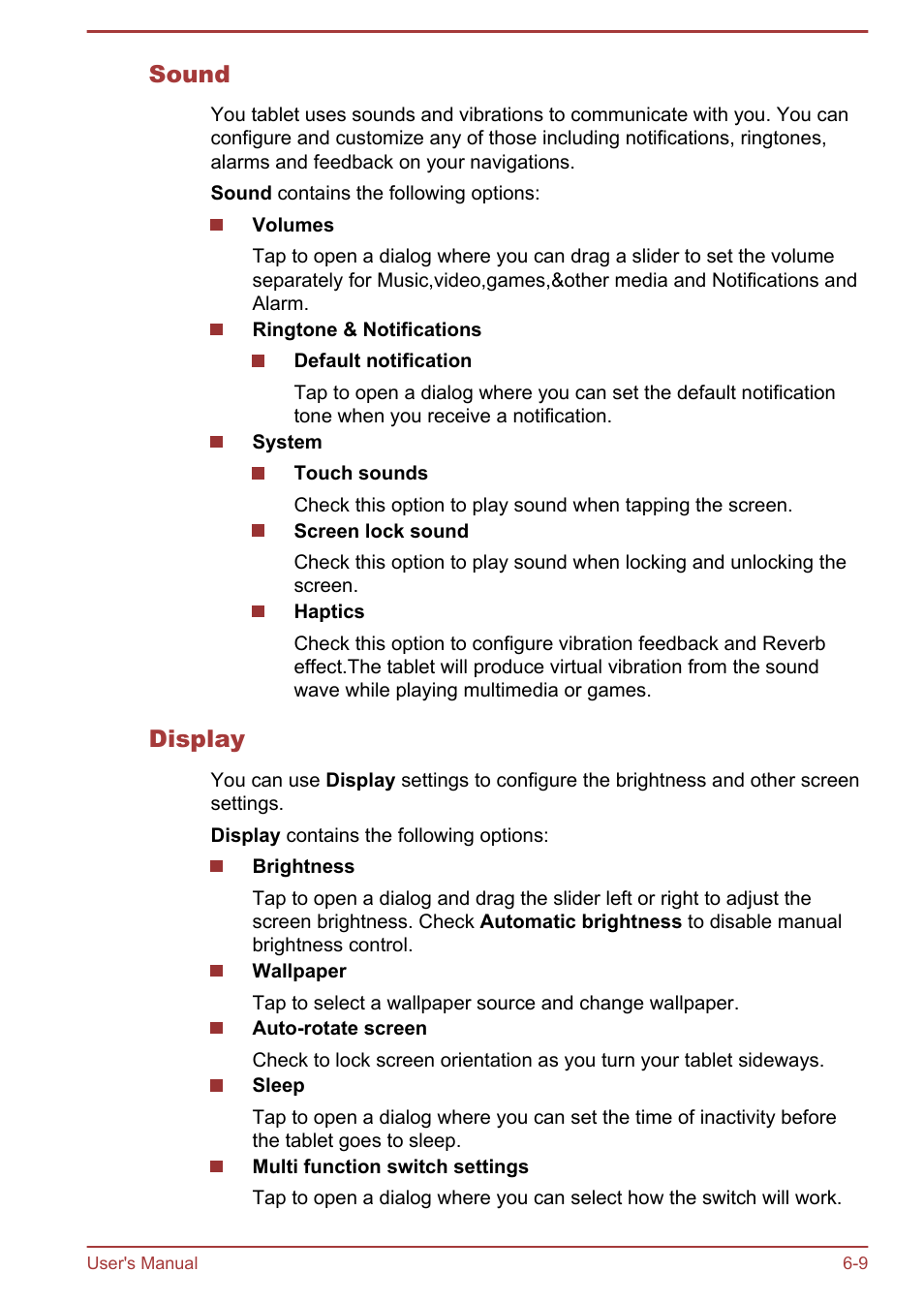 Sound, Display | Toshiba AT270 User Manual | Page 59 / 85