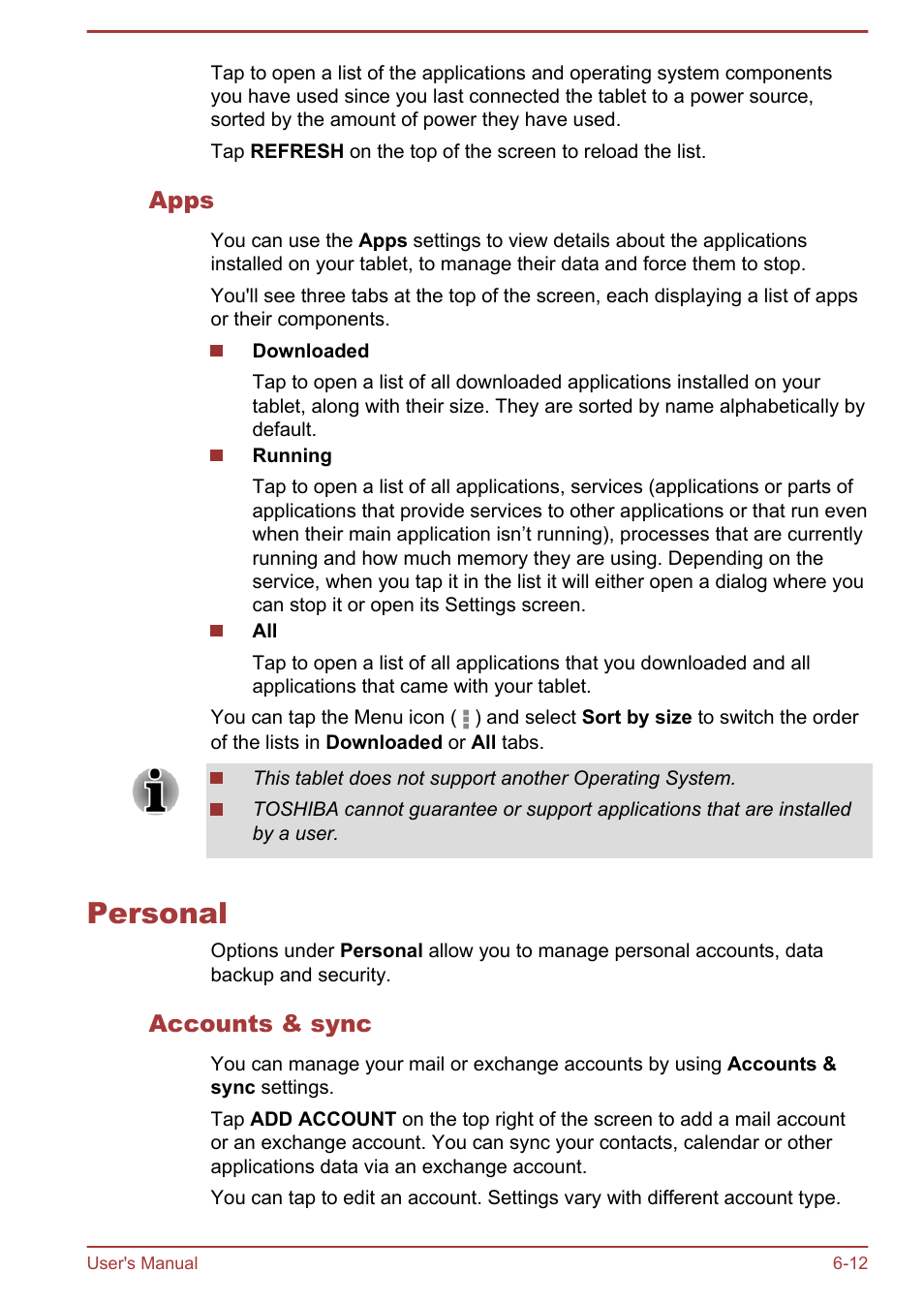 Apps, Personal, Accounts & sync | Personal -12 | Toshiba AT270 User Manual | Page 62 / 85