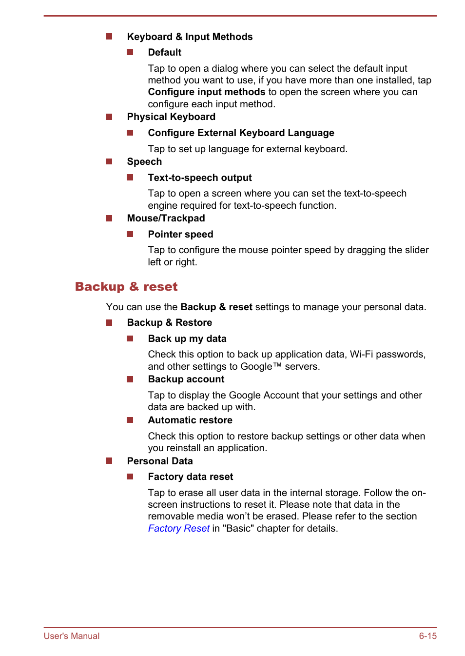 Backup & reset | Toshiba AT270 User Manual | Page 65 / 85