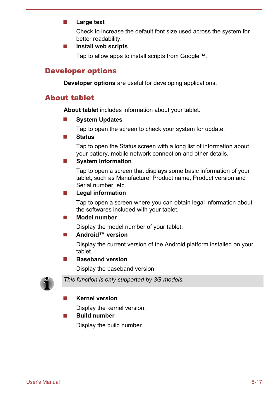 Developer options, About tablet | Toshiba AT270 User Manual | Page 67 / 85