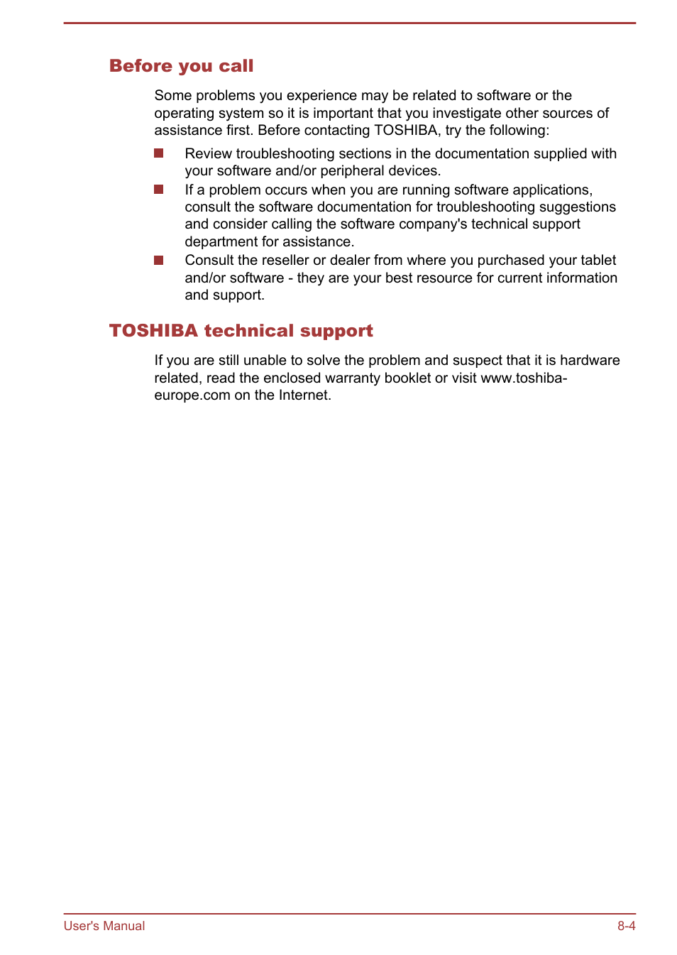Before you call, Toshiba technical support | Toshiba AT270 User Manual | Page 76 / 85