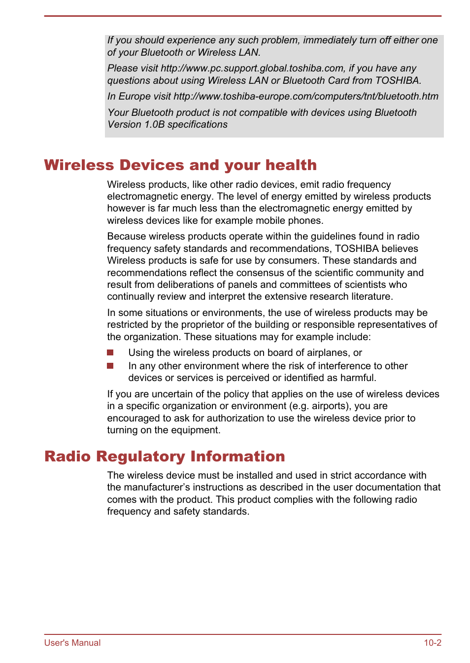 Wireless devices and your health, Radio regulatory information | Toshiba AT270 User Manual | Page 79 / 85