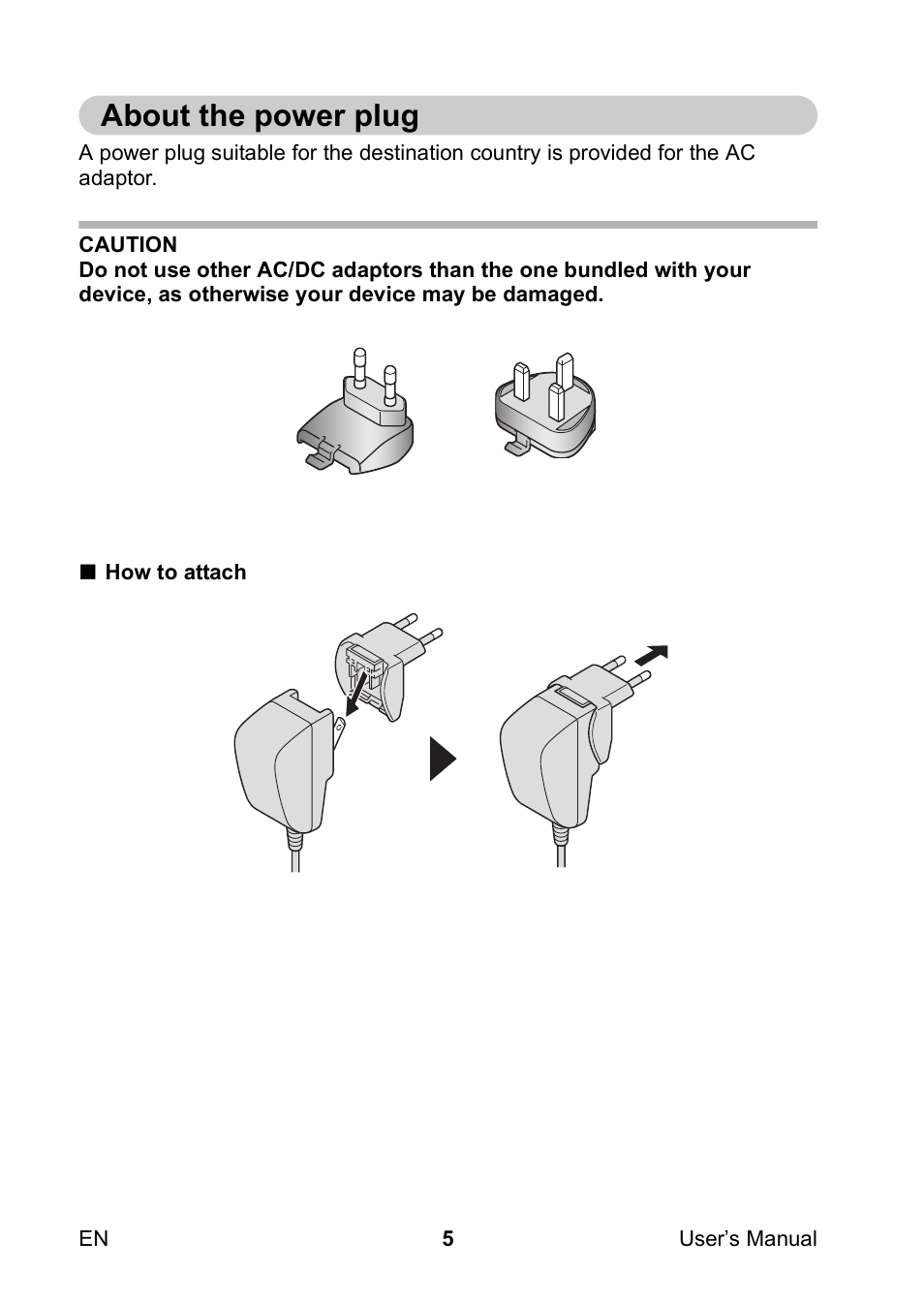 About the power plug | Toshiba Camileo SX500 User Manual | Page 16 / 75