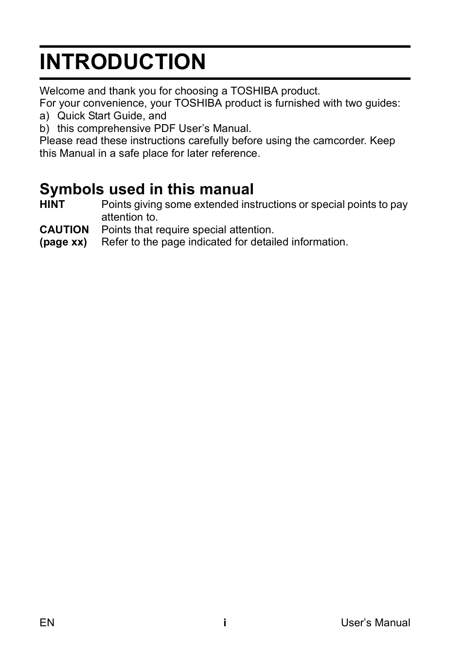 Introduction, Symbols used in this manual | Toshiba Camileo SX500 User Manual | Page 2 / 75