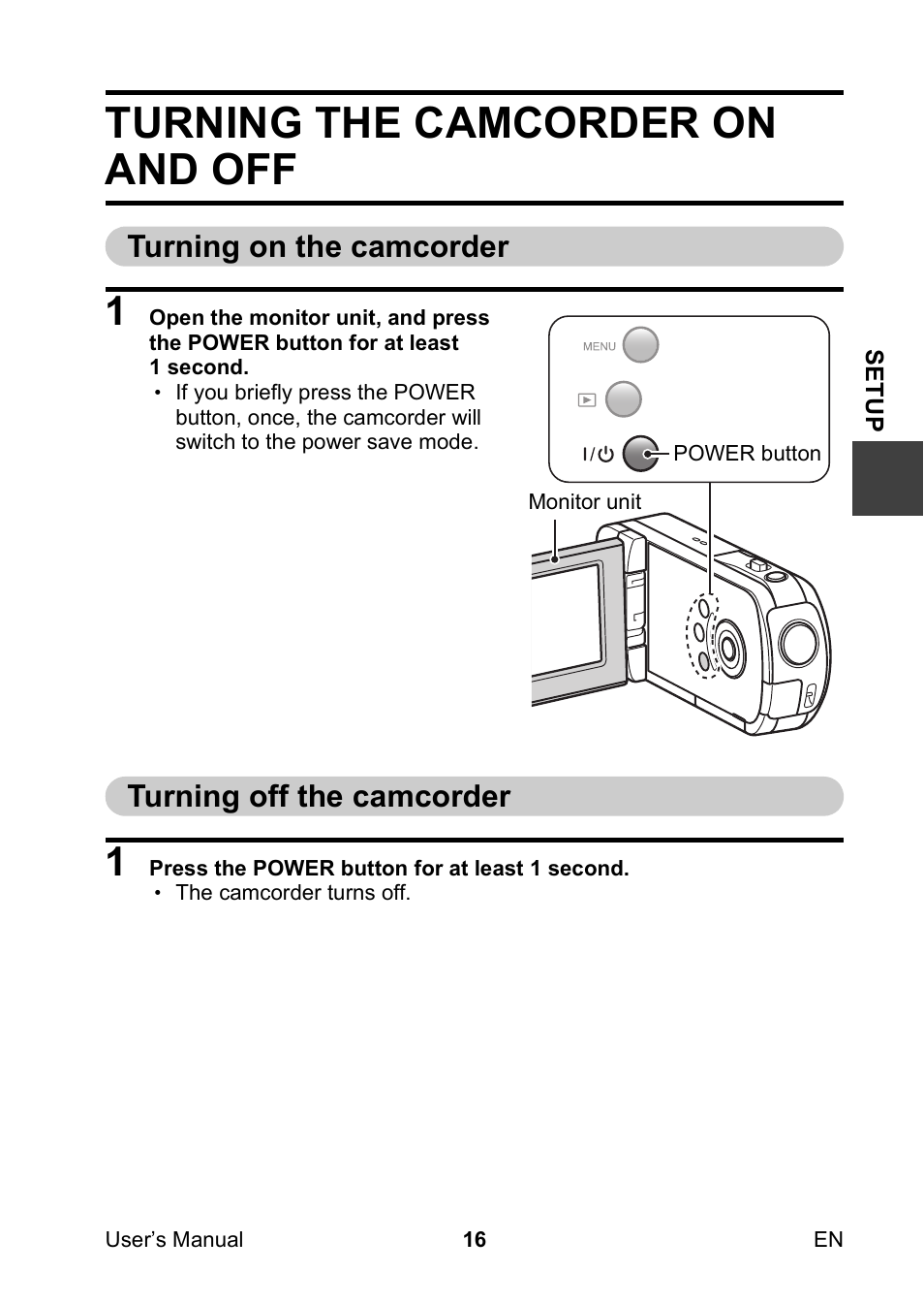 Turning the camcorder on and off, Turning on the camcorder, Turning off the camcorder | Turning on the camcorder turning off the camcorder | Toshiba Camileo SX500 User Manual | Page 27 / 75