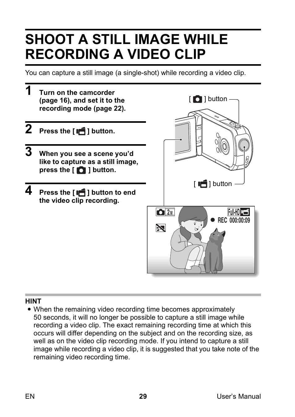 Shoot a still image while recording a video clip | Toshiba Camileo SX500 User Manual | Page 40 / 75