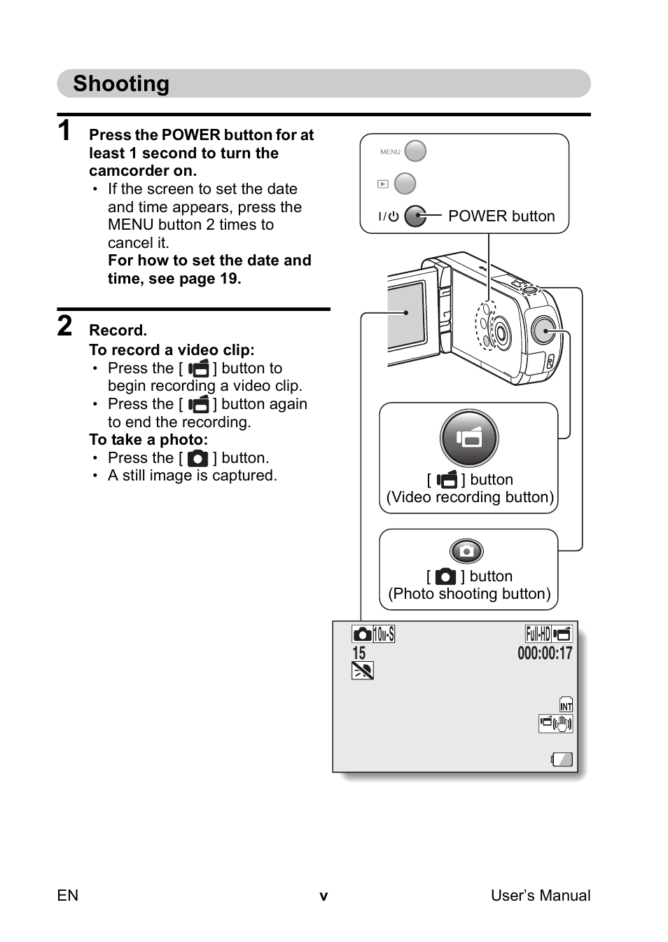 Shooting, Full-hd | Toshiba Camileo SX500 User Manual | Page 6 / 75