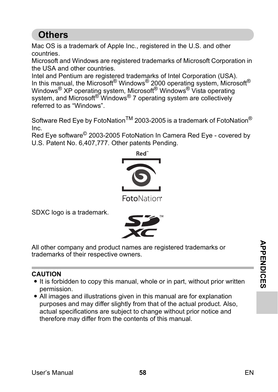 Others, Ap p e ndice s | Toshiba Camileo SX500 User Manual | Page 69 / 75