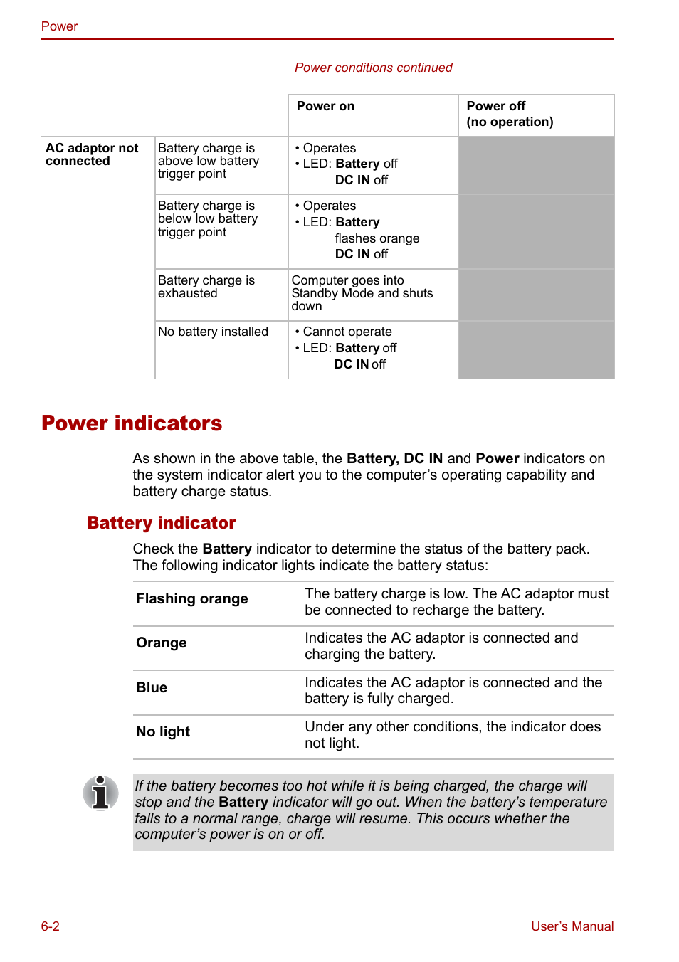 Power indicators, Power indicators -2, Battery indicator | Toshiba Qosmio G20 (PQG21) User Manual | Page 104 / 242