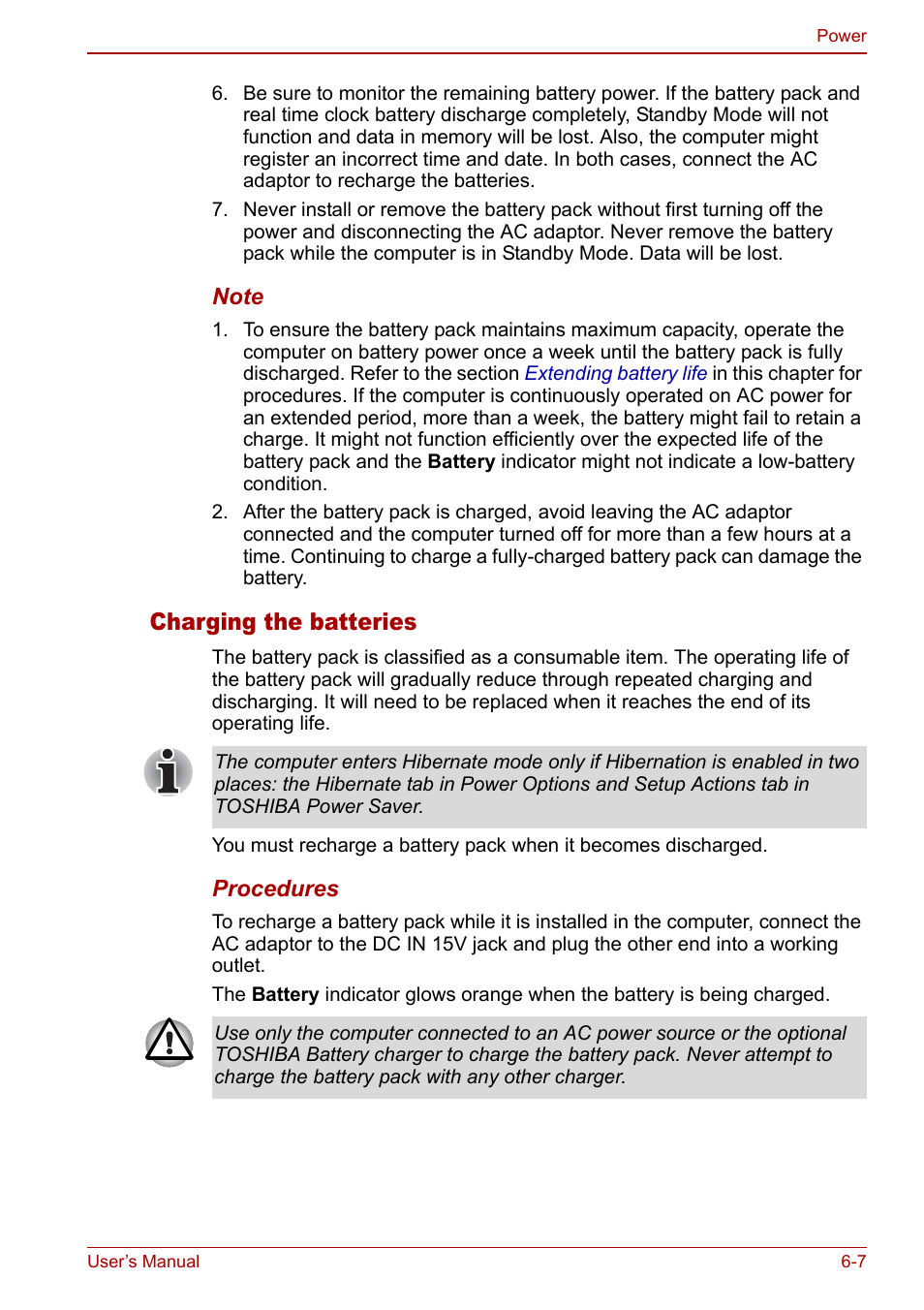 Charging the batteries | Toshiba Qosmio G20 (PQG21) User Manual | Page 109 / 242