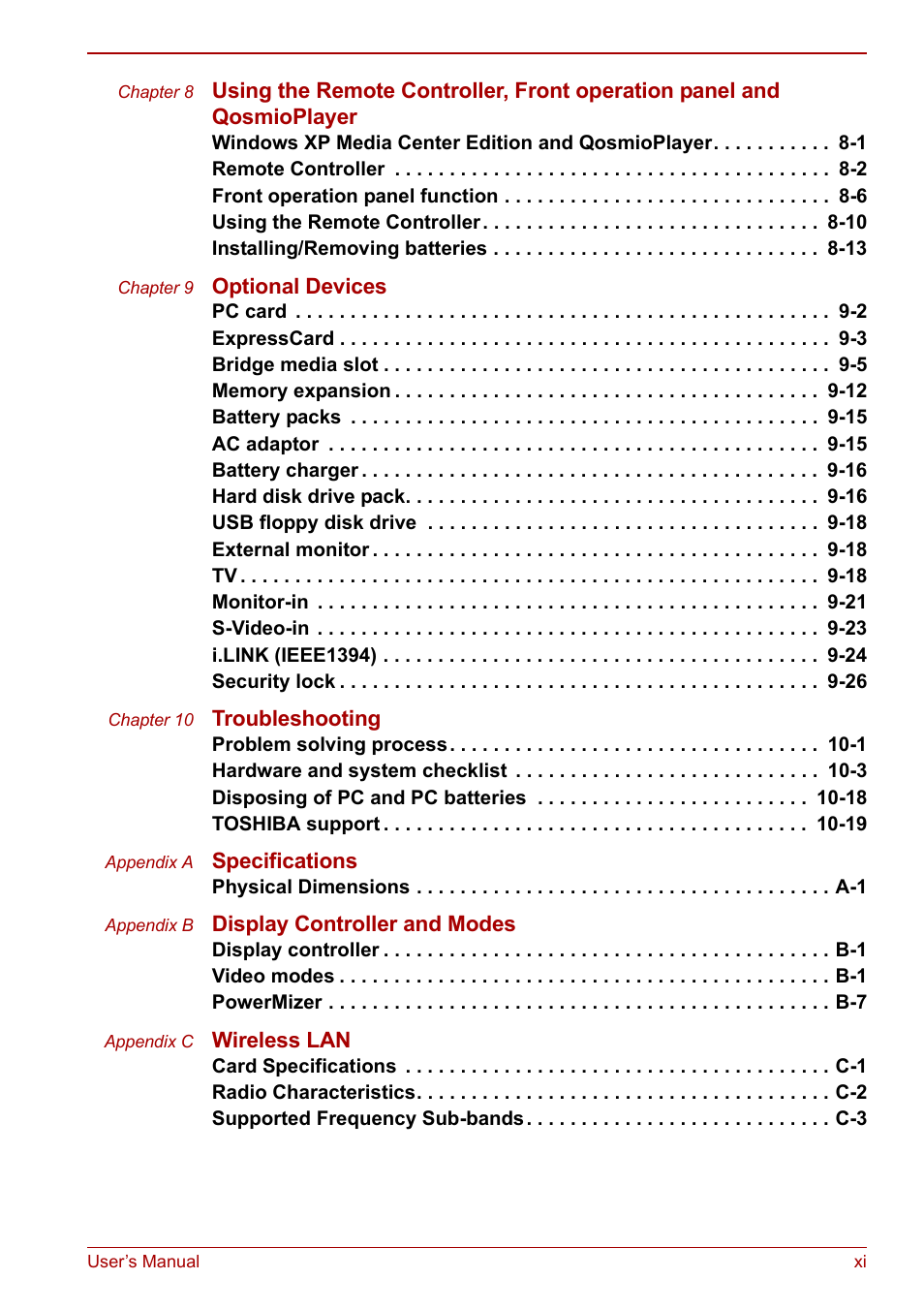 Toshiba Qosmio G20 (PQG21) User Manual | Page 11 / 242