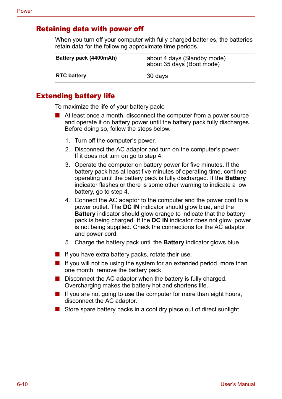 Retaining data with power off, Extending battery life | Toshiba Qosmio G20 (PQG21) User Manual | Page 112 / 242