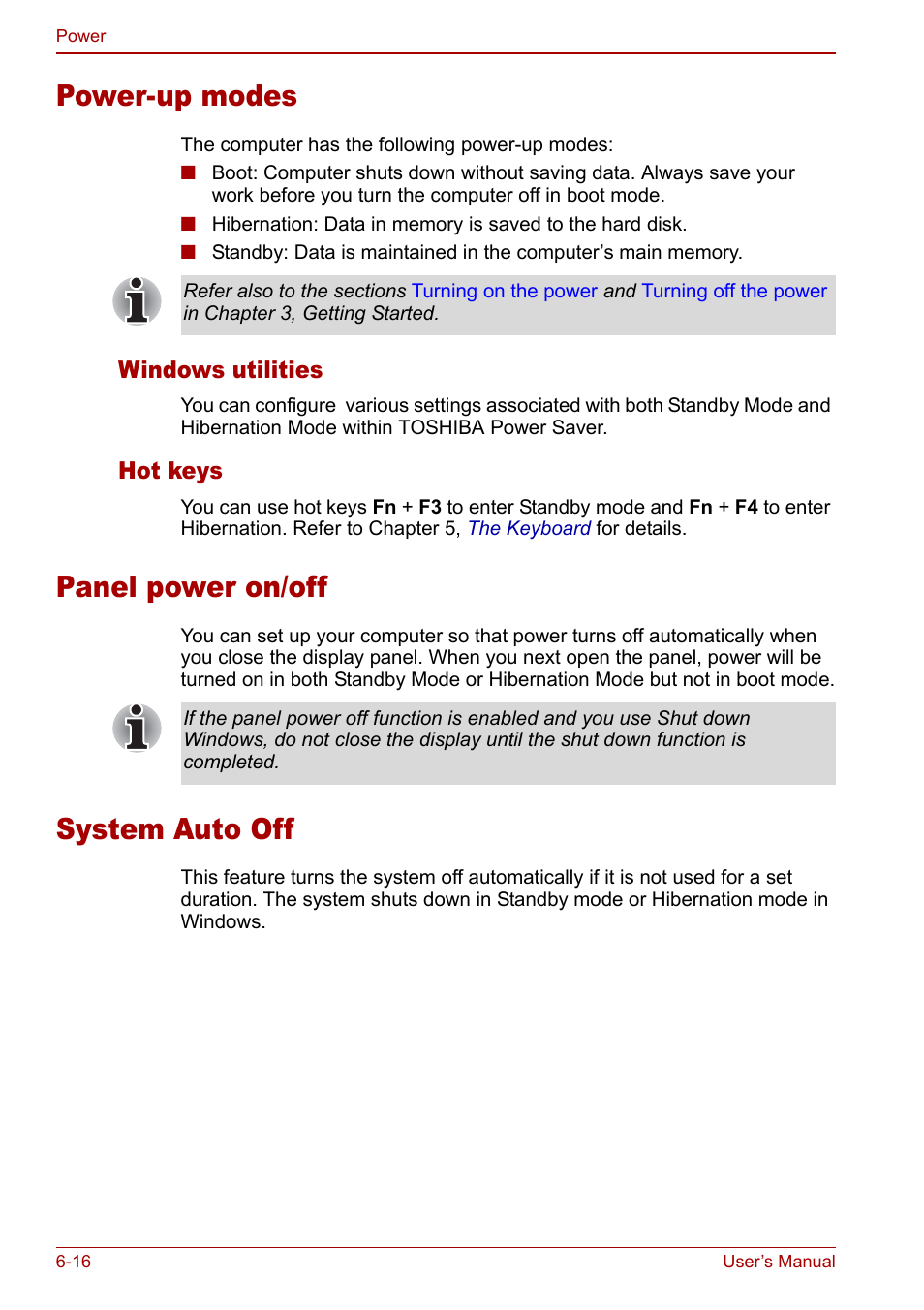 Power-up modes, Panel power on/off, System auto off | Toshiba Qosmio G20 (PQG21) User Manual | Page 118 / 242