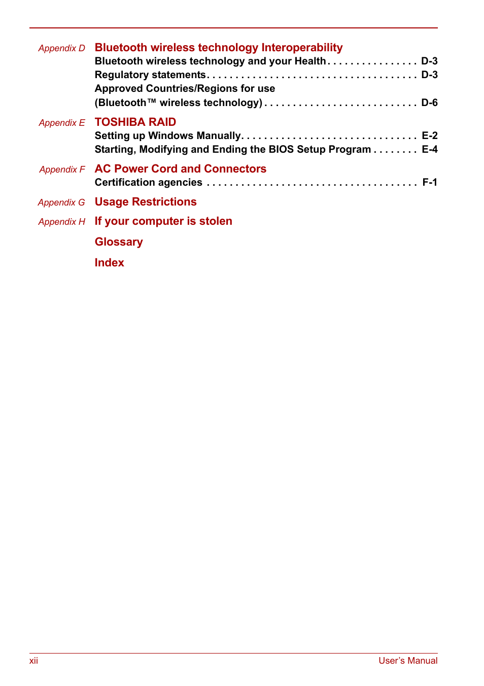 Toshiba Qosmio G20 (PQG21) User Manual | Page 12 / 242