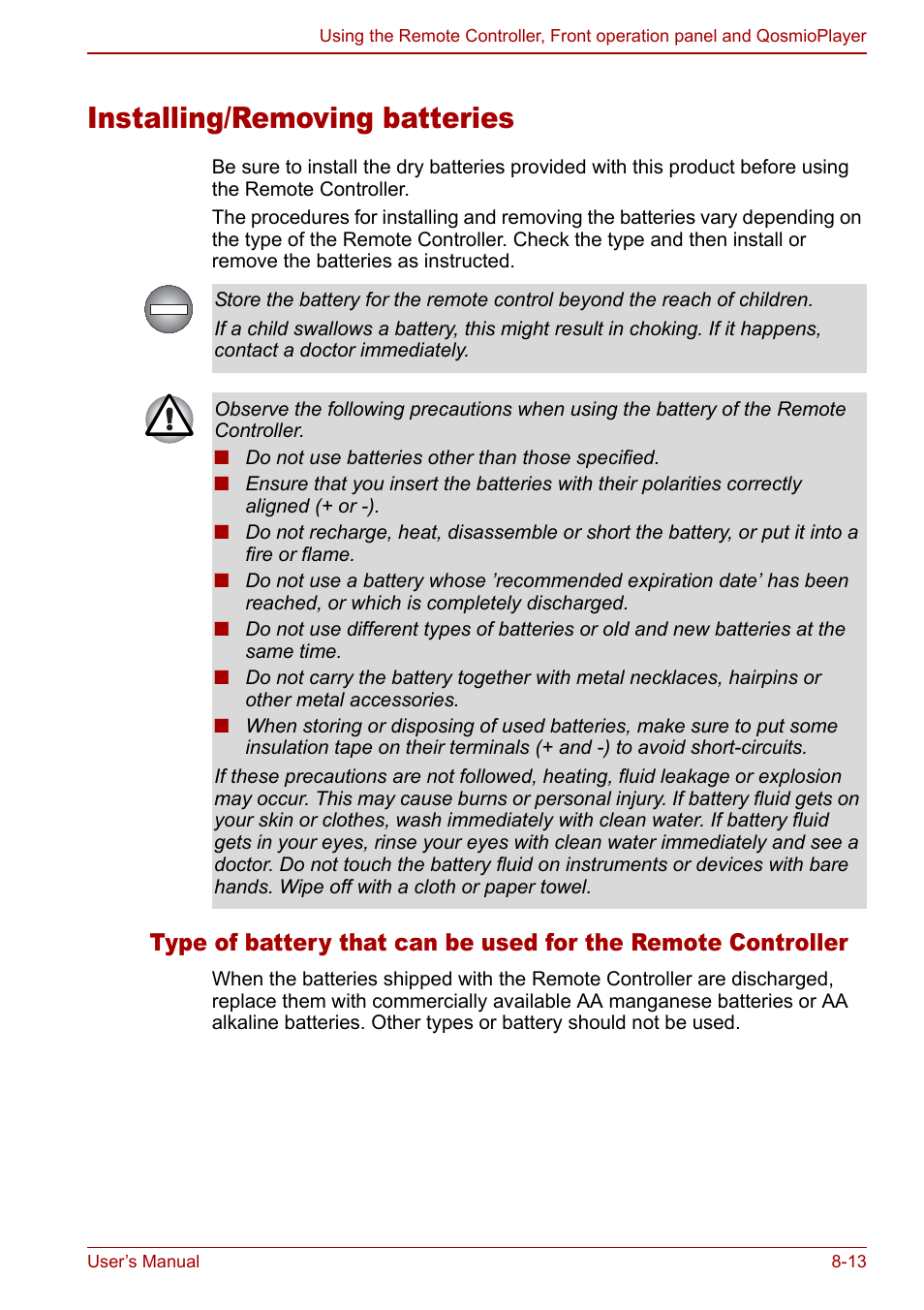 Installing/removing batteries, Installing/removing batteries -13 | Toshiba Qosmio G20 (PQG21) User Manual | Page 141 / 242