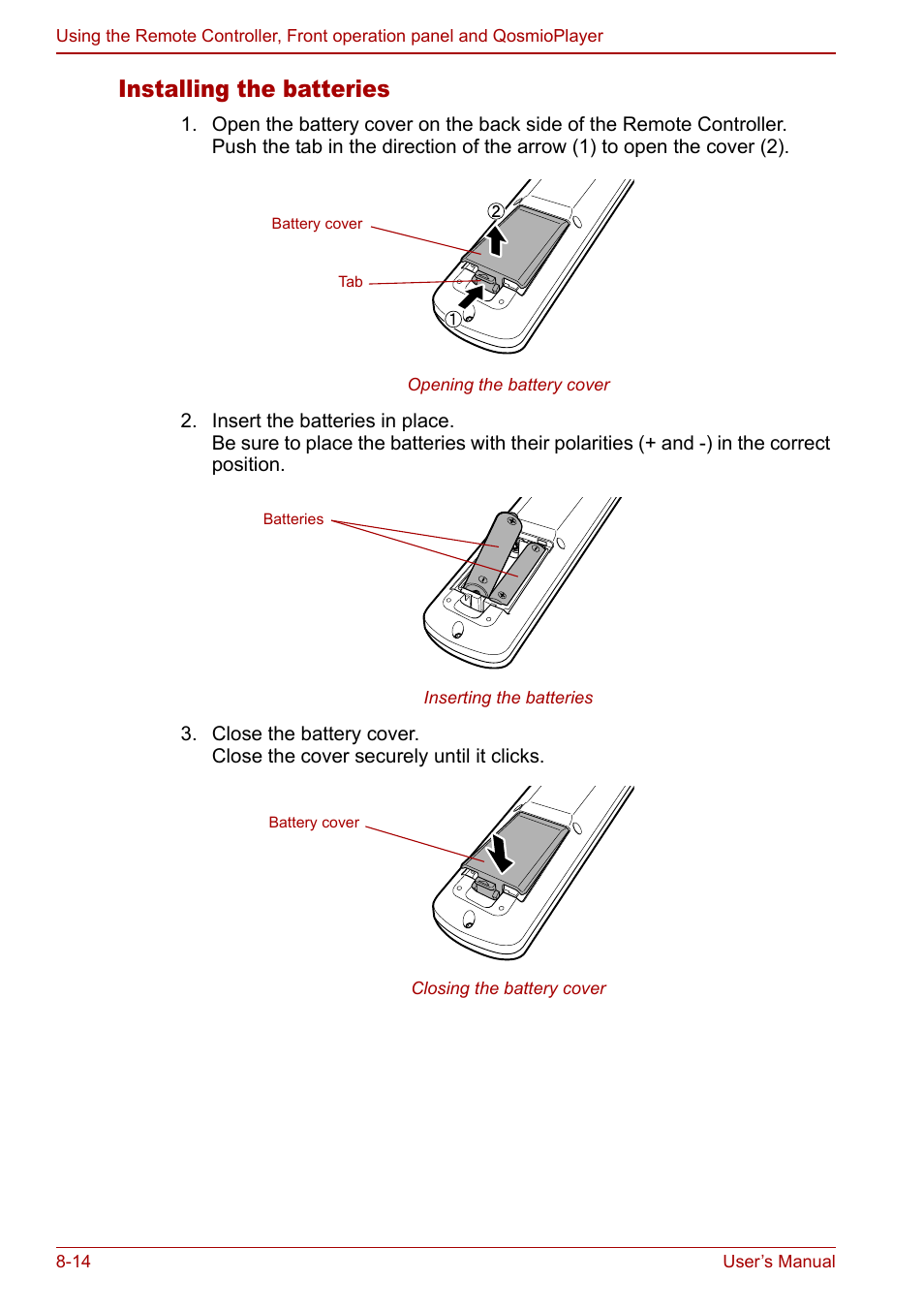 Installing the batteries | Toshiba Qosmio G20 (PQG21) User Manual | Page 142 / 242