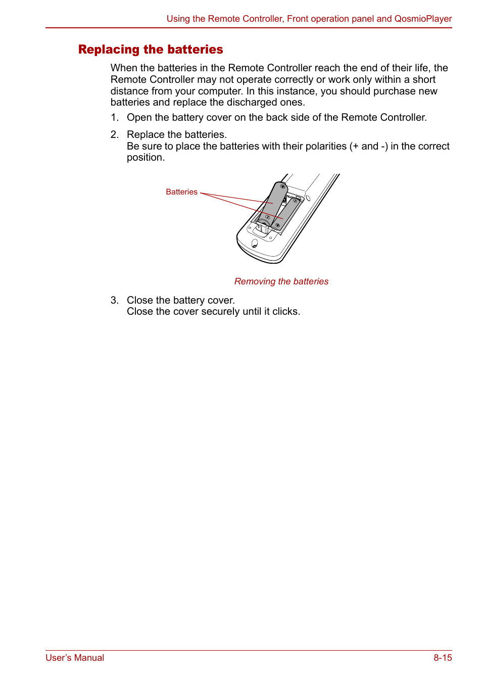 Replacing the batteries | Toshiba Qosmio G20 (PQG21) User Manual | Page 143 / 242